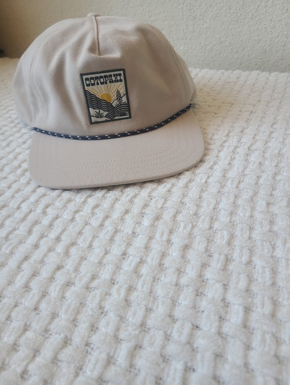Cotopaxi Beige Snapback Hat with Navy Rope Trim NWOT